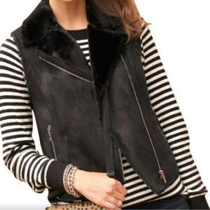 Banana Republic Multi Zip Moto Faux Fur Shearling Vest S NWT